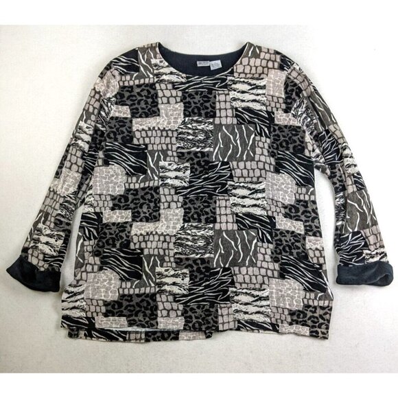 WOMEN'S GRAY VELOUR MIXED ANIMAL PRINT PULLOVER SWEATER - JASON MAXWELL - 3X - Picture 2 of 5